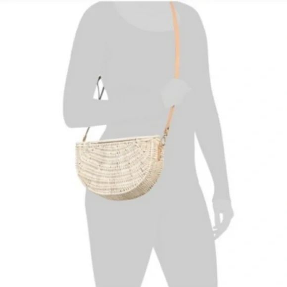 C&C California Half Moon Rattan Bag Cross Body Hand Purse Wicker Gingham - Picture 2 of 16